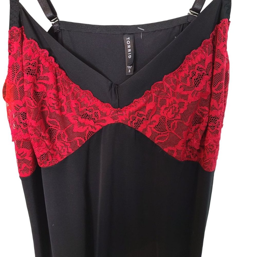 Torrid Womens 3X Black Red Lace Trim Sleeveless V-Neck Lingerie Sleepwear - Picture 2 of 7